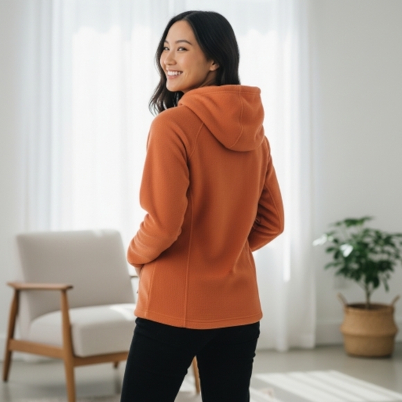 EUC NORTH FACE POLARTEC CLASSIC Sz. S/P Orange Zippered Hoodie - Picture 2 of 14